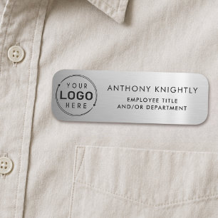 Logo Gray Faux Metallic Silver Plastic Name Tag