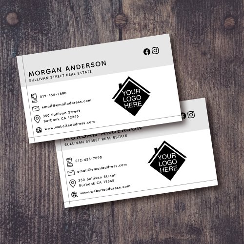 Logo Gray White Icons Real Estate Agent  Business Card