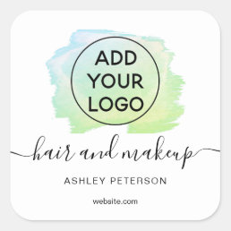 Logo green brushstroke typography hair makeup square sticker