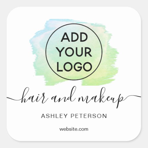 Logo green brushstroke typography hair makeup square sticker