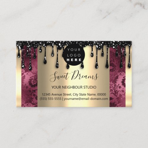 Logo Hair Makeup Nails Drip SPA QRCode Gold Damask Business Card