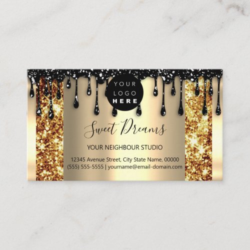 Logo Hair Makeup Nails Drip SPA QRCode Gold Glitte Business Card