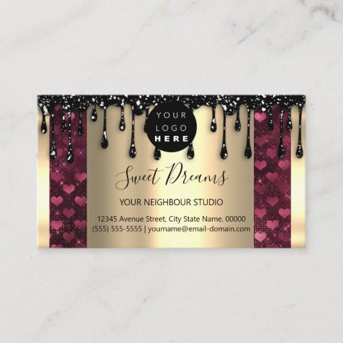 Logo Hair Makeup Nails Drip SPA QRCode Gold Heart Business Card