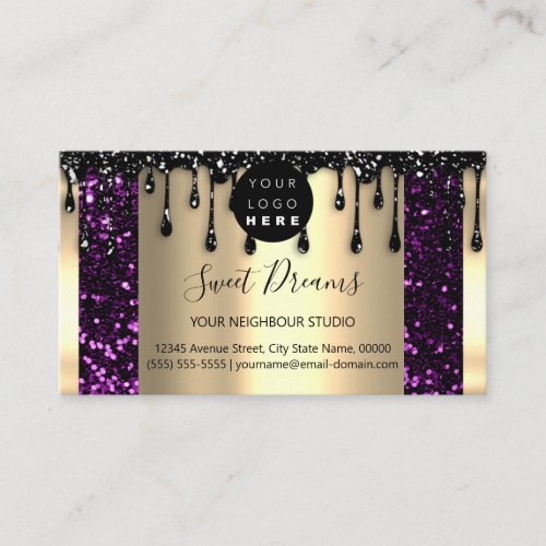 Logo Hair Makeup Nails Drip SPA QRCode Gold Purple Business Card