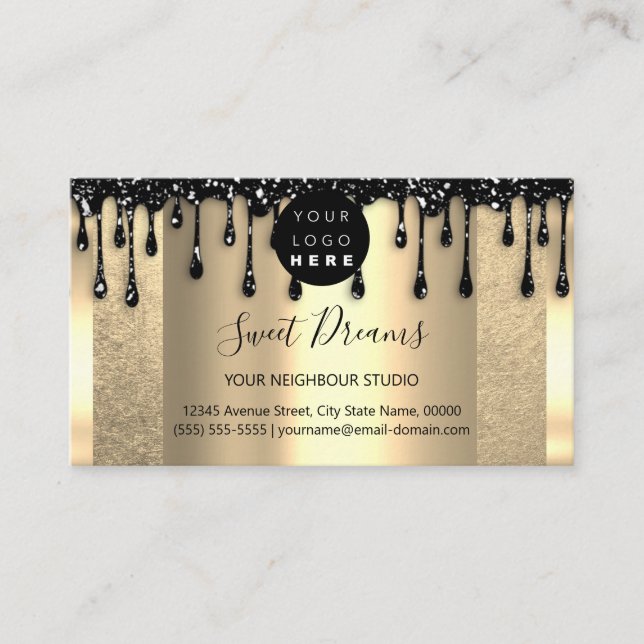 Logo Hair Makeup Nails Drip SPA QRCode Gold Studio Business Card (Front)