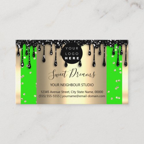 Logo Hair Makeup Nails Drips SPA QR Code Gold Business Card