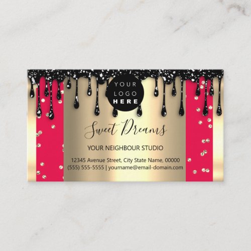 Logo Hair Makeup Nails Drips SPA QR Code Gold Red Business Card
