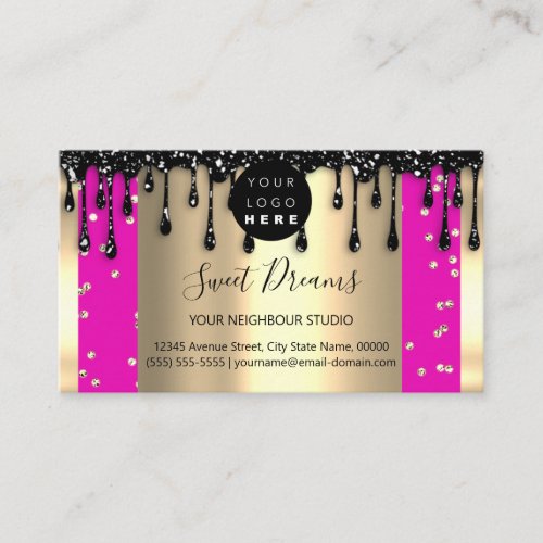 Logo Hair Makeup Nails Drips SPA QR Code Pink Business Card