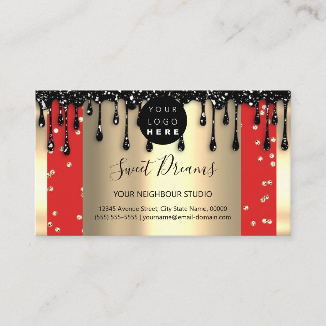 Logo Hair Makeup Nails Drips SPA QR Code Red Business Card (Front)