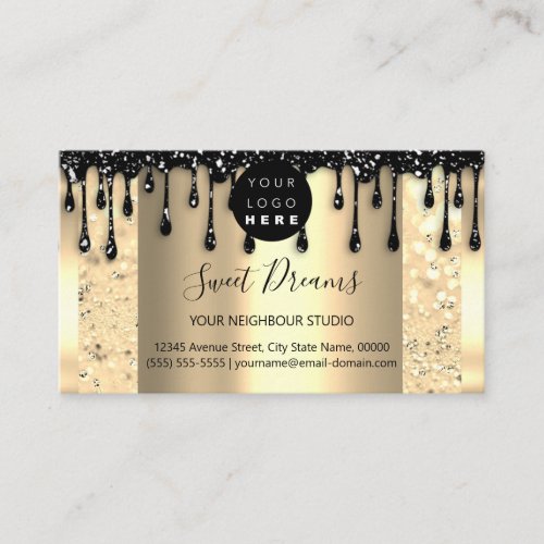 Logo Hair Makeup Nails Drips SPA QRCode Faux Gold  Business Card