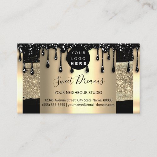 Logo Hair Makeup Nails Drips SPA QRCode Gold Busin Business Card