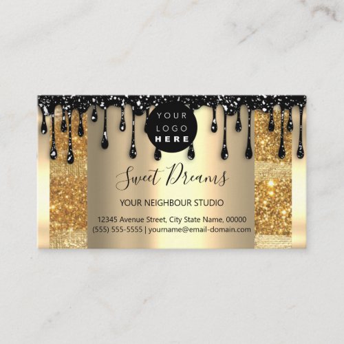 Logo Hair Makeup Nails Drips SPA QRCode Gold Business Card
