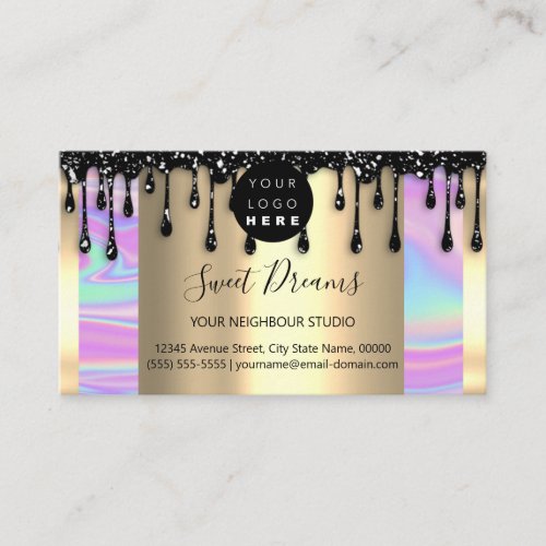 Logo Hair Makeup Nails Drips SPA QRCode Gold Frame Business Card