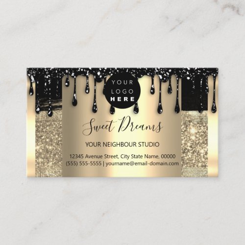 Logo Hair Makeup Nails Drips SPA QRCode Gold Glam  Business Card