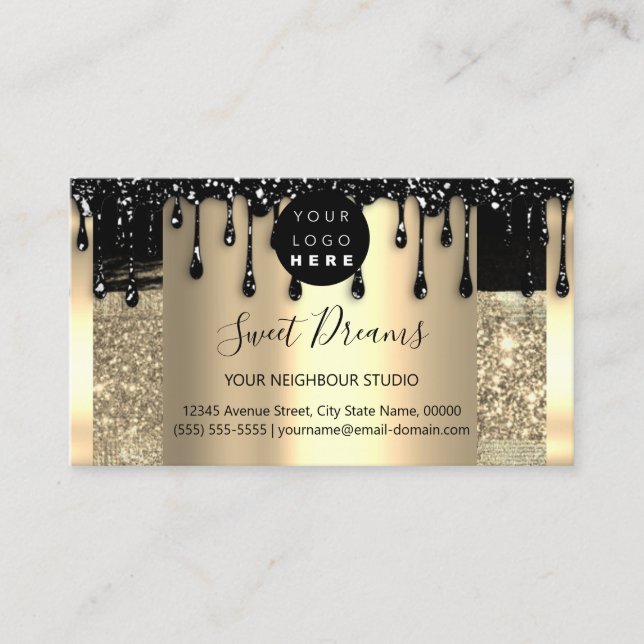 Logo Hair Makeup Nails Drips SPA QRCode Gold Glam  Business Card (Front)