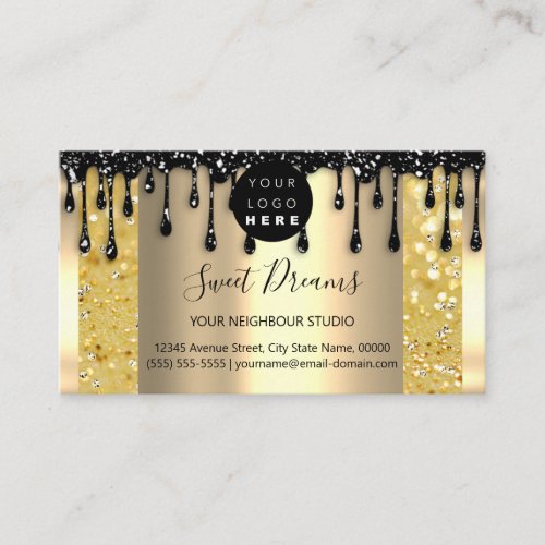 Logo Hair Makeup Nails Drips SPA QRCode Gold Lux Business Card