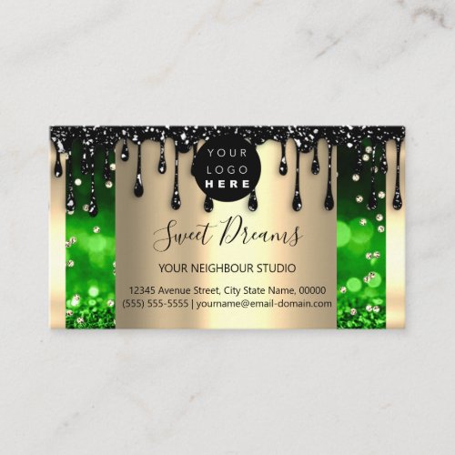 Logo Hair Makeup Nails Drips SPA QRCode Green Gold Business Card