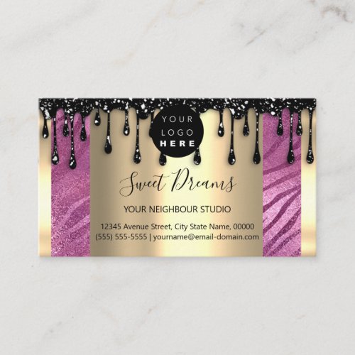 Logo Hair Makeup Nails Drips SPA QRCode Pink Business Card