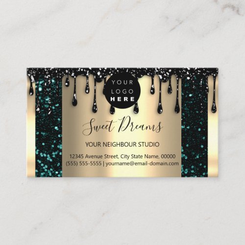 Logo Hair Makeup Nails Drips SPA QRCode Teal Gold Business Card