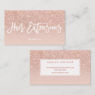 Logo hair typography blush rose gold glitter business card