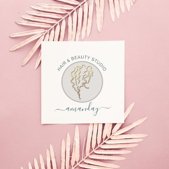 Logo Hairdresser Makeup Artist Blue Qr Code Blush Square Business Card by luxury_luxury at Zazzle