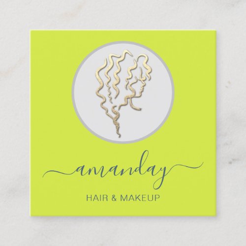 Logo Hairdresser Makeup Artist Gold Yellow Square Business Card