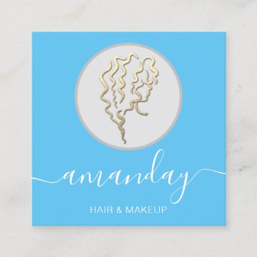 Logo Hairdresser Makeup Artist Gray Blue Square Business Card