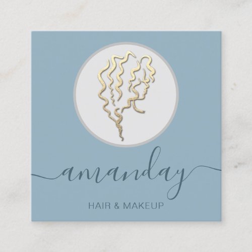 Logo Hairdresser Makeup Artist Gray Smoky Blue Square Business Card