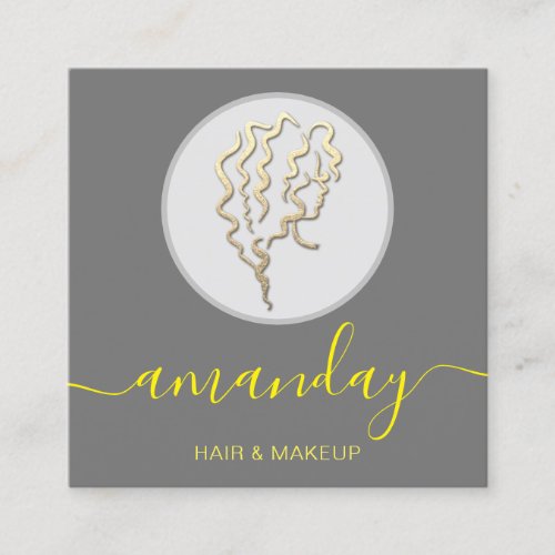 Logo Hairdresser Makeup Artist Gray Yellow Square Business Card