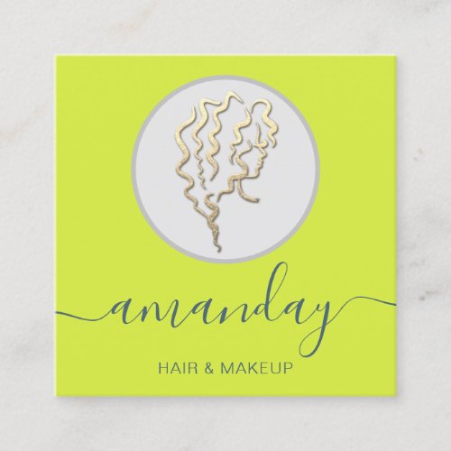 Logo Hairdresser Makeup Artist Gray Yellow Square Business Card