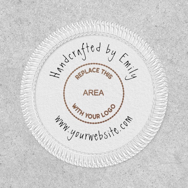 Logo Hand Crafted by Name Circle Label Black White Patch (Front)