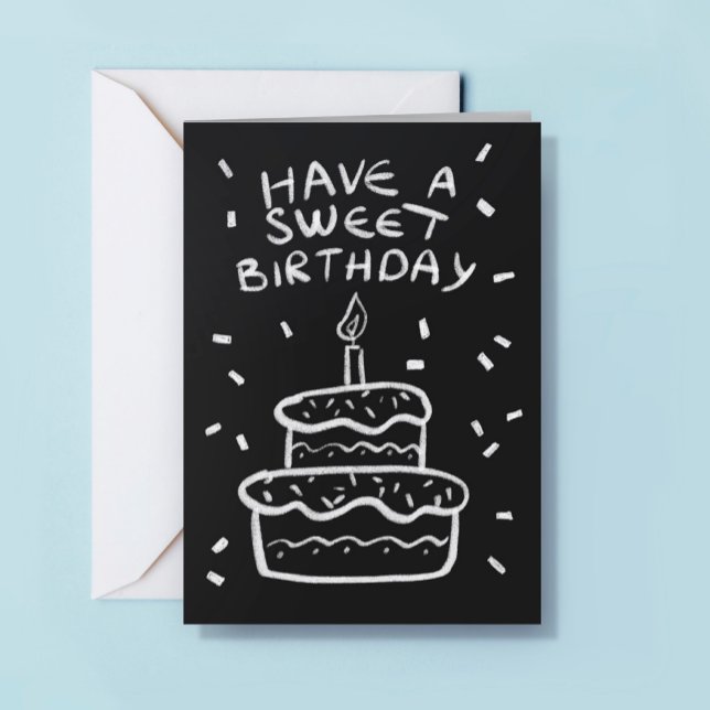 Logo Hand Drawn Simple Cake Black White Birthday Card (Creator Uploaded)