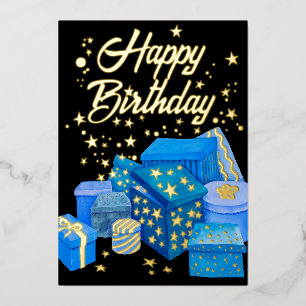 Logo Hand Painted Blue Gifts Business Birthday Foil Invitation