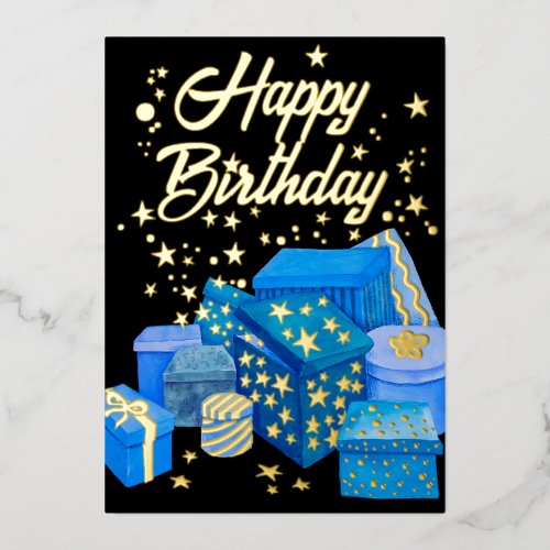 Logo Hand Painted Blue Gifts Business Birthday Foil Invitation