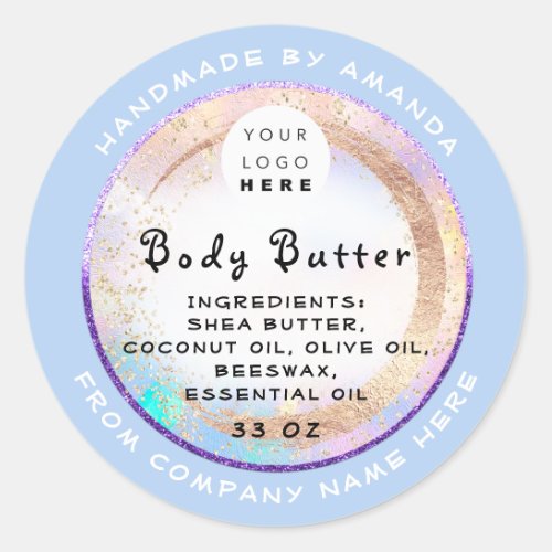  Logo Handmade Body Balm Butter Cosmetic Blue Classic Round Sticker