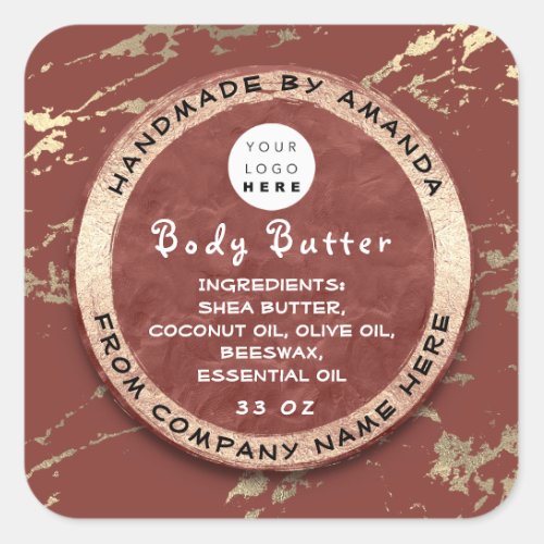  Logo Handmade Body Balm Butter Cosmetic Brown Square Sticker