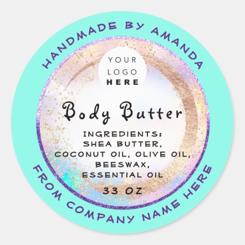  Logo Handmade Body Balm Butter Cosmetic Mint Pink Classic Round Sticker