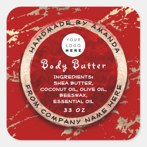  Logo Handmade Body Balm Butter Cosmetic Red  Square Sticker