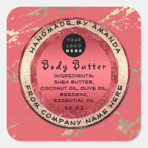  Logo Handmade Body Balm Butter Cosmetic Rose Square Sticker