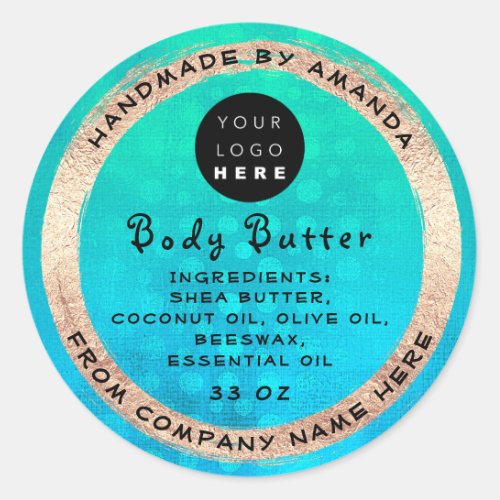 Logo Handmade Name Body Butter Cosmetic Blue Gold Classic Round Sticker