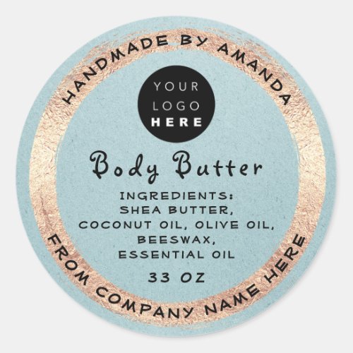 Logo Handmade Name Body Butter Cosmetic Blue Kaft Classic Round Sticker
