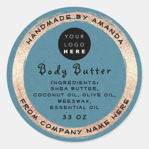 Logo Handmade Name Body Butter Cosmetic Blue Kraft Classic Round Sticker