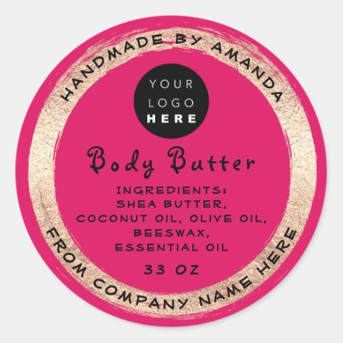 Logo Handmade Name Body Butter Cosmetic Gold Berry Classic Round Sticker