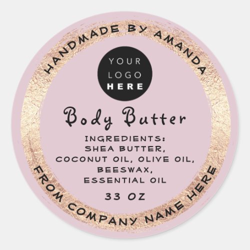 Logo Handmade Name Body Butter Cosmetic Gold Blush Classic Round Sticker