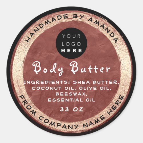 Logo Handmade Name Body Butter Cosmetic Gold Brown Classic Round Sticker