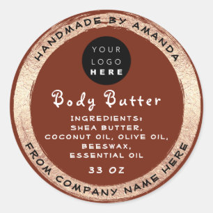 Logo Handmade Name Body Butter Cosmetic Gold Brown Classic Round Sticker