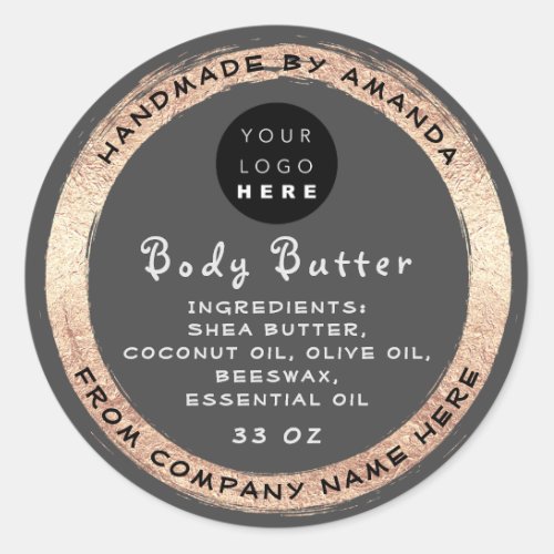 Logo Handmade Name Body Butter Cosmetic Gold Gray Classic Round Sticker