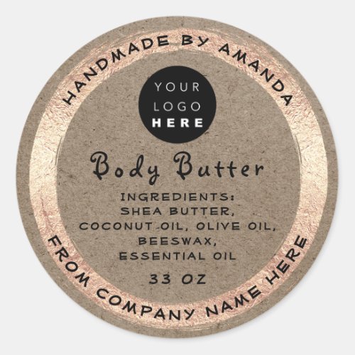 Logo Handmade Name Body Butter Cosmetic Gold Kraft Classic Round Sticker