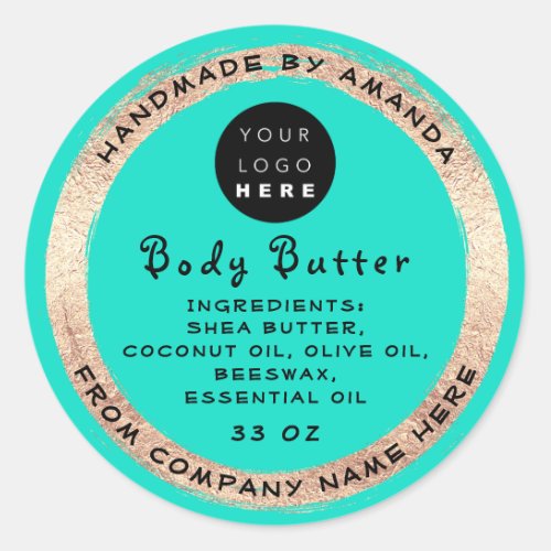 Logo Handmade Name Body Butter Cosmetic Gold Mint Classic Round Sticker