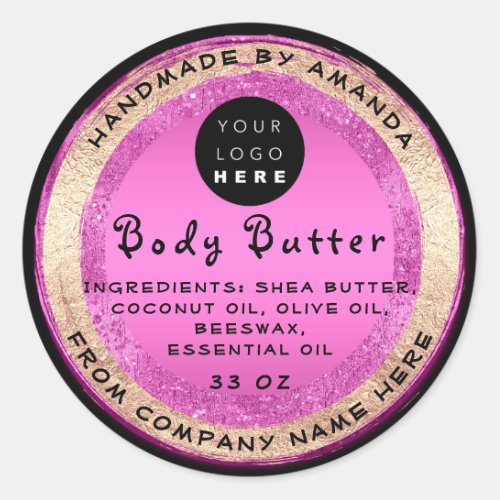 Logo Handmade Name Body Butter Cosmetic Golden Classic Round Sticker
